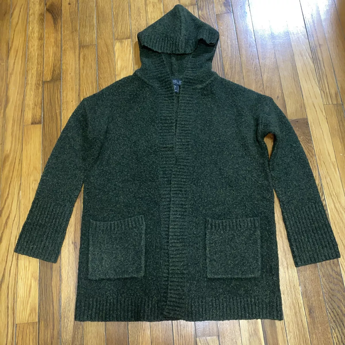 Rachel Zoe Green Hooded Duster Open Cardigan Sweater Coat