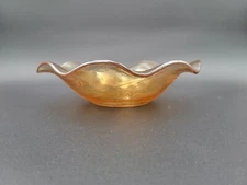 Vintage Jeannette & Herringbone Flora Depression Glass Bowl With Ruffle Trim 