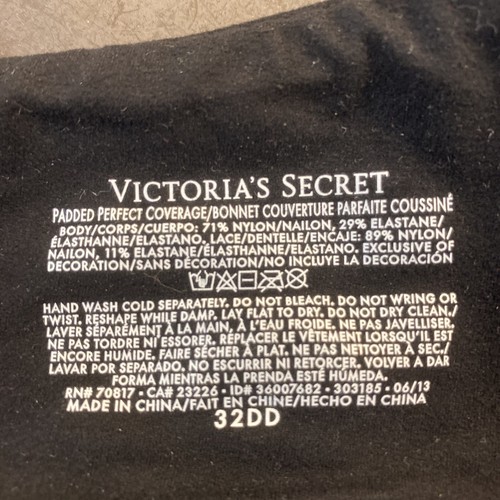 NEW Victoria’s Secret VS Black Lace Accent Padded Perfect Coverage Bra 32DD - Picture 6 of 6