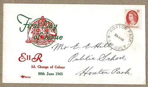Australia 1965 Royal EiiR 5d Green on Red  FDC Cover NSW Postmark Hoxton Park