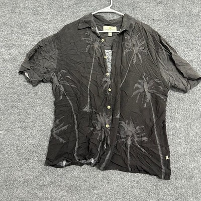 Island Shores Button Down Mens XL Rayon Charcoal Grey Palm Tree Tropical Summer