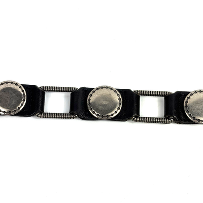 Vtg Concho Coin Style Western Belt Black Leather Silver Tone 