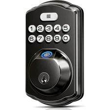 Veise Fingerprint Keyless Entry Door Lock– Matte Black, Biometric Smart Deadbolt