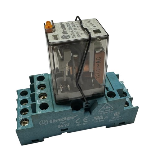 Finder 55.34.8.120.0050 Relay 120V AC with 94.74 Base Socket – DPDT 7A 250V 