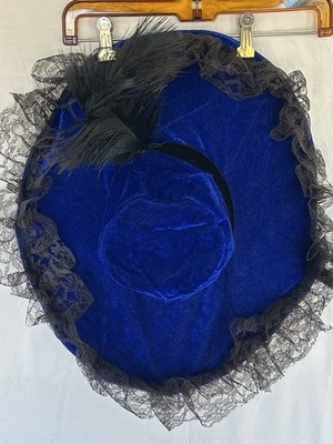 Royal Blue Vintage Style Velvet And Feathers Wide Brim Hat