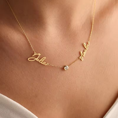 Custom Double Name Necklace Multiple Names Pendant Jewelry Link Chain Cursive