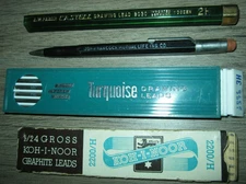 Vtg John Hancock pencil & leads, Koh-I-Noor, Eagle Turquoise, AW Faber Castell