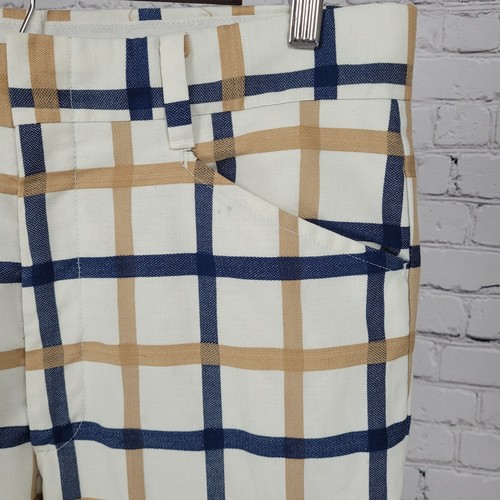 VTG Farah Blue Tan Check Straight Leg Cuffed Pants USA Retro Trousers (32x33) - Picture 5 of 13