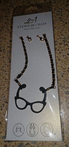 NEU 2-1 Sonnenbrillen Kette mit Clips Halter Anti Tropfen Brille Schwarz & Gold - Bild 1 von 4