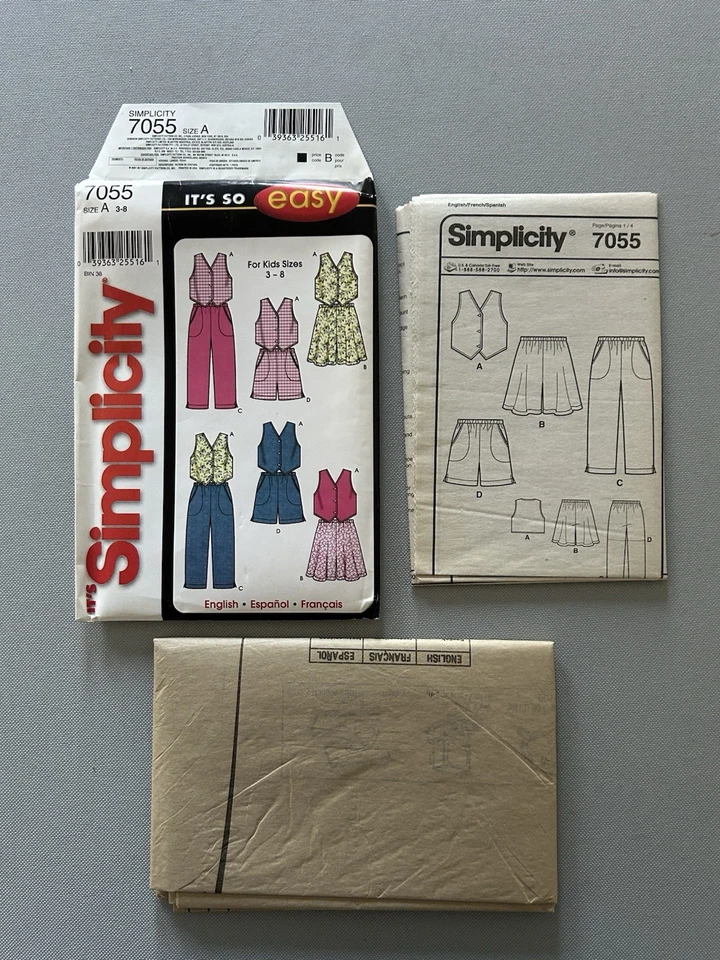 Simplicity 7055 Vest Shorts Pants Pattern Childs A3-8 New Uncut FF - Image 4 of 4