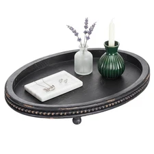 Oval Trays, Wooden Decorative Trays for Coffee Table, Small Beaded Decor in B...
