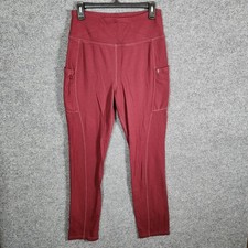 Jaanuu Womens High Waisted Scrub Leggings Wine Burgundy Pockets J95140 Medium