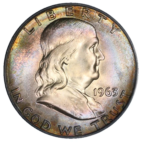 1963 Franklin Silver Half Dollar PCGS MS-65 End Roll Album Toned Toning Toner