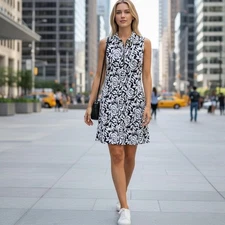 MSK Women Pull-on Sleeveless Collared Zip Front Rose Floral Dress Size M NWT