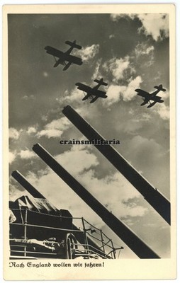 Genuine Photo postcard ''We want to go to England'' - ship with seaplanes
