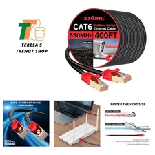 Outdoor Cat 6 Ethernet Cable 400ft, 26AWG Heavy-Duty Cat6 Networking Cord Pat...