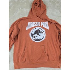 Jurassic Park Dinosaur Logo Hoodie Orange Graphic Sweatshirt Men's XL