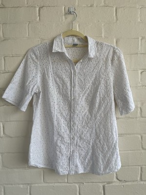 Erfo white eyelet blouse Broderie anglaise blouse Button up size 38