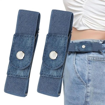 2 Pack No Buckle Elastic Belt Invisible Loop Belt for Jeans Pants
