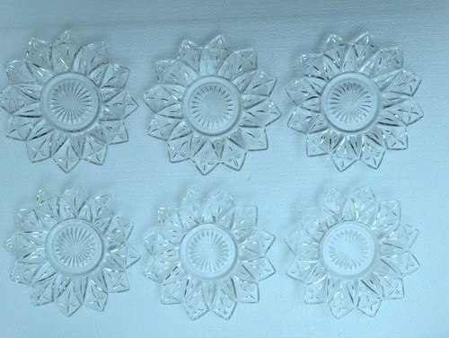 Vintage Federal Cut Glass Petal Cross Bread & Butter Plates - Set Of 6