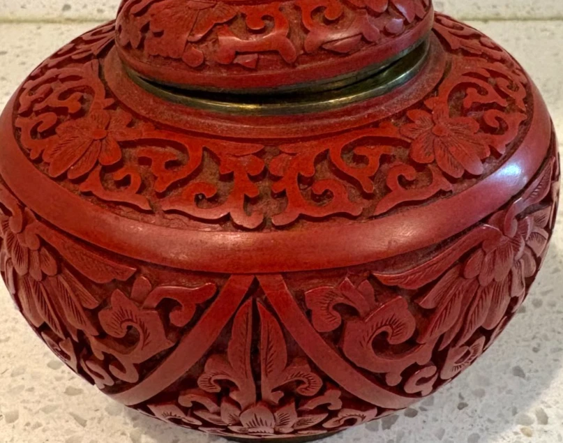 СТАРИННЫЙ ВИНТАЖНЫЙ КИТАЙСКИЙ РЕЗНОЙ КИНОВАРЬ ЛАК ЭМАЛИ КОРОБКА БАНКА ПОКРЫТАЯ ЧАША - Изображение 3 из 4