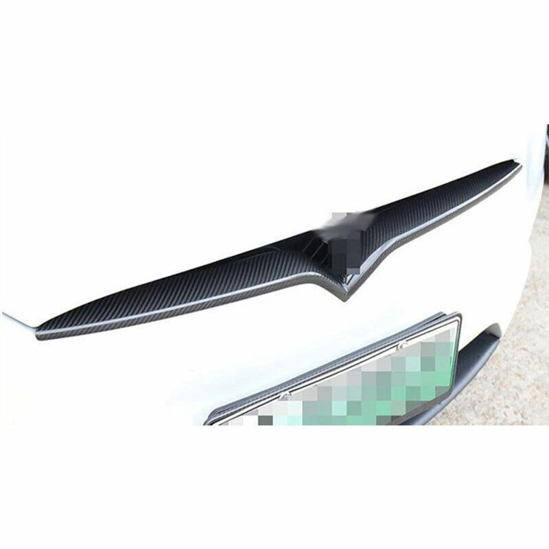 Tira de parrilla del capó central del parachoques delantero de fibra de carbono 2016-2021 para Tesla Model X Foto 3 de 4