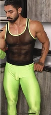 Men's Neon Yellow Shiny Spandex Tights Compression Pants Small