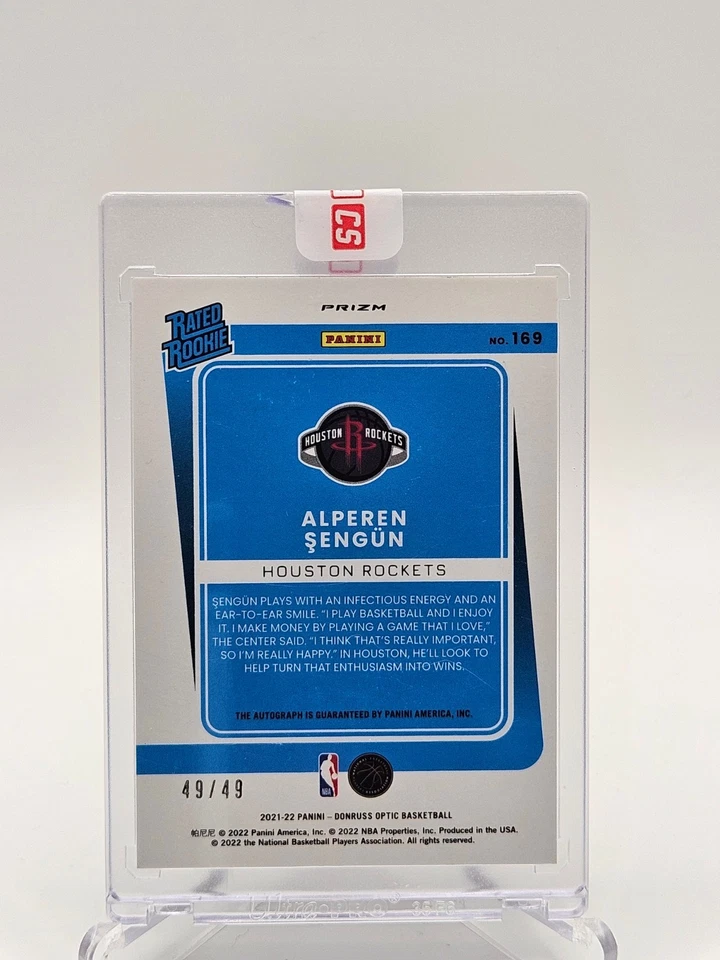 2021-22 Donruss Optic Rated Rookie Alperen Sengun AUTO Blue Prizm 49/49 * - Image 2 of 2
