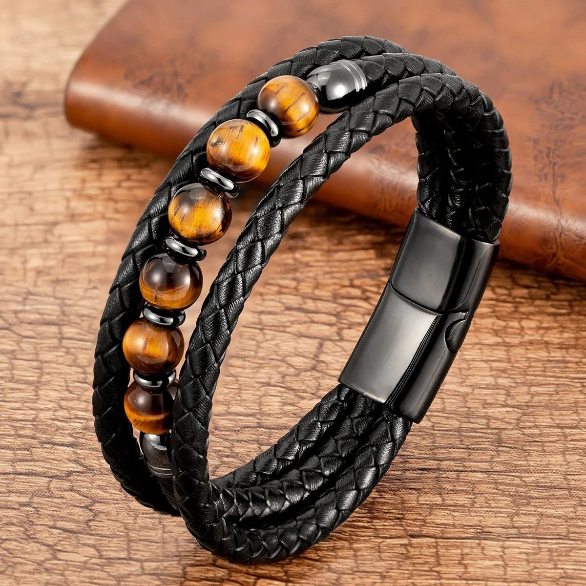 Leather Multilayer Bracelets Stainless Steel Magnetic Clasp