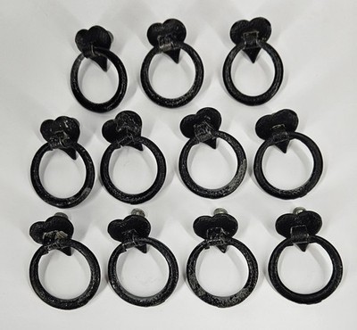 Black Hammered Metal Cabinet Or Drawer Pulls Heart Vintage Salvage - Set Of 11