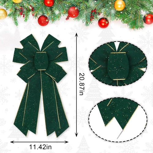 Large Green Velvet Bows for Wreath Holiday Wreath Bow Glitter Green Craft Bow... - Picture 2 of 6