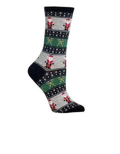 NWT HOT SOX SANTA FAIR ISLE Ladies Black Crew Socks H1 - Picture 1 of 2