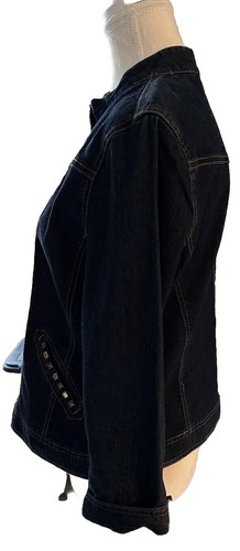 Lark Lane Denim Flip Cuff Studded Geometric Jean Jacket Coat Classic 90’s Sz 10 - Picture 7 of 16