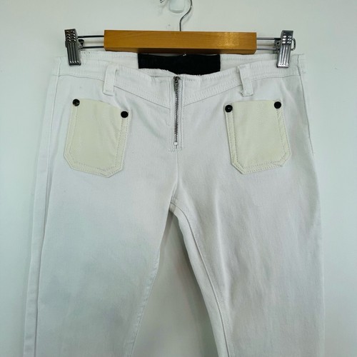 One Teaspoon Sz 27 9 White Denim Jeans With Leather Pockets Australian Designer - Picture 2 of 12