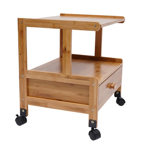 Printer Stand Wheels 2 Tiers Shelf Desk Machine Bamboo Cart Rolling Storage Rack - Picture 22 of 23