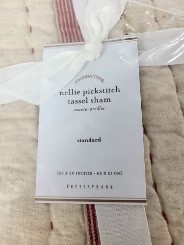 NIP- Pottery Barn - SET OF 2 - Nellie Pickstitch Tassel Shams STANDARD Beige Red - Picture 3 of 4