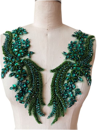 1 Paio Strass Rete Applique Motivo Perline Fiori Patch Vestiti Decorazione Abito - Foto 3 di 22