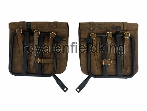 Royal Enfield Meteor 350 Leather Saddle Bags Dust Color With Mounting Pair - Picture 7 of 7