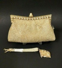 NEW GOLD TONE MESH RHINESTONE CRYSTALS,SNAP CROSSBODY,WRISTLET,HAND BAG,CLUTCH