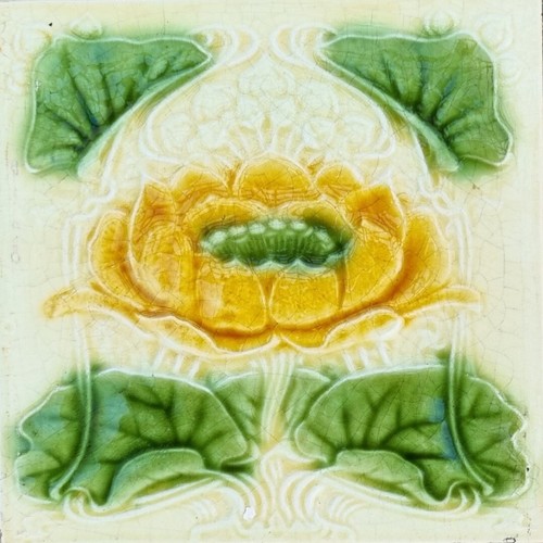 Charming Antique Art Nouveau 6" x 6" Marsden tile circa 1900s.