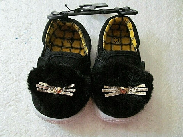 NEW Wonder Nation - Infant Girl's Casual Slip-On Black Kitty Cat Shoes - Size 3 NEW Wonder Nation - Infant Girl's Casual Slip-On Black Kitty Cat Shoes - Size 3