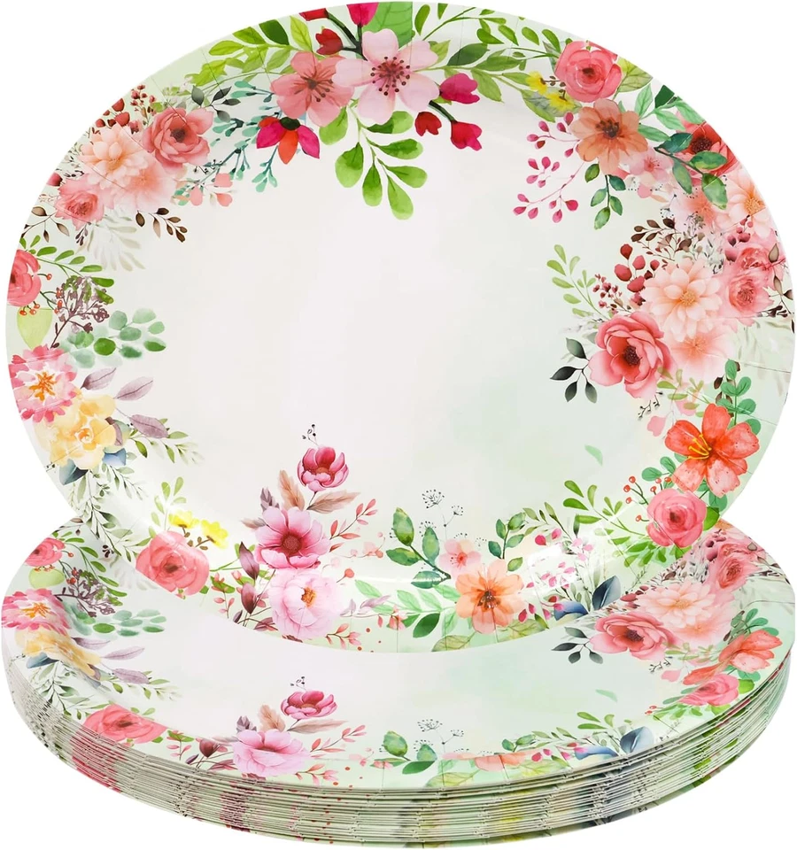 Platos de papel florales ovalados grandes, 24 piezas para fiesta y vajilla Foto 2 de 4