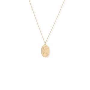Authentic 14k Gold Plated 925 Silver CZ Zodiac Aquarius Oval Constellation 16+2" Necklace