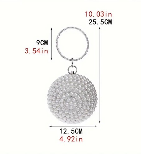Luxury Rhinestone Ball Evening Bag . Elegant Beaded Faux Pearl Clutch Purse - Picture 3 of 5