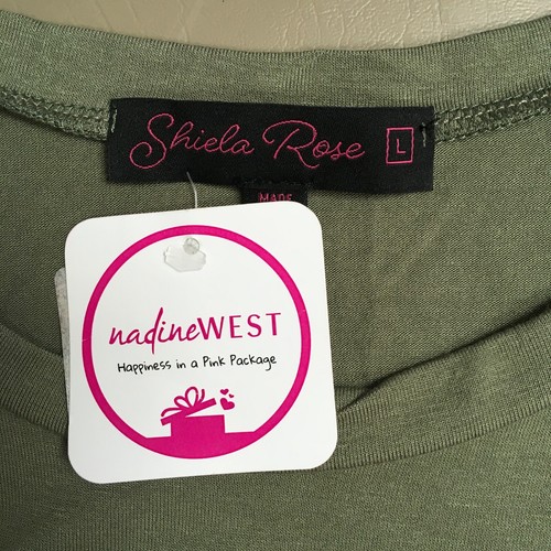 Shiela Rose Womens Olive Green Cap Sleeve Crew Neck Pullover T-Shirt L - Picture 5 of 8