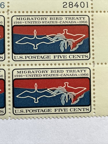 1966 5 Cents Migratory Bird Treaty Plate Block of 4 28396/28401- Scott #1306 MNH - Picture 8 of 16