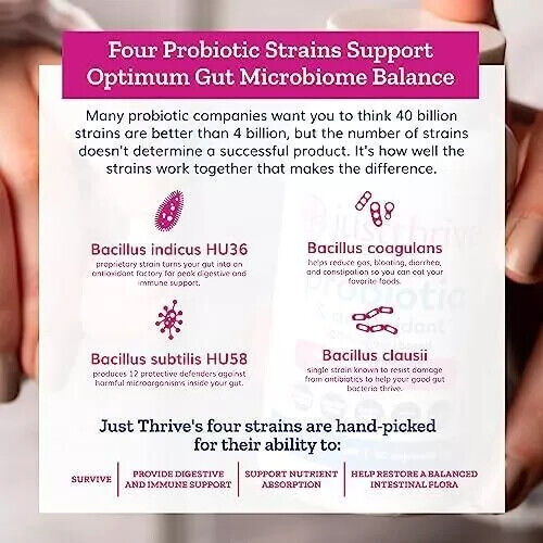 3Pack Just Thrive Probiotic & Antioxidant Dietary Supplement Spore Based 90 Caps - Picture 5 of 6