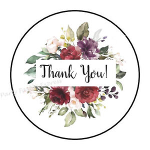Gift Envelope Seal Stickers Thank You Round Labels Vintage Flowers Wedding Party