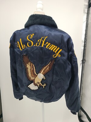 santaku 4way satin military jacket ネイビー Vintage U.S. Army Satin Bomber Flight Jacket, Sherpa Lined