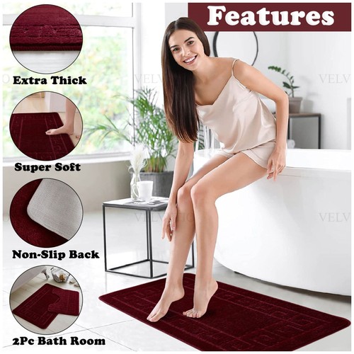 MEMORY LOOP BATH MAT SET PEDESTAL NON SLIP SUPER SOFT TOILET BATHROOM RUG 2PC - Picture 182 of 341